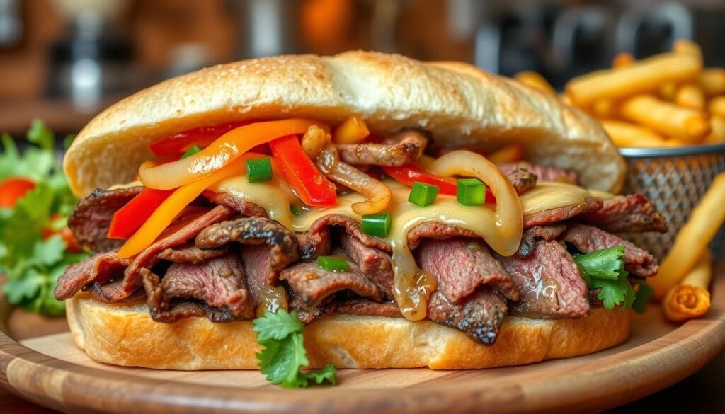 Roast Beef Pepper Onion Sandwich with Melted Cheese