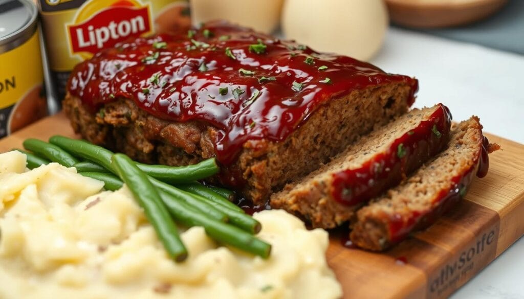 delicious meatloaf with lipton soup mix