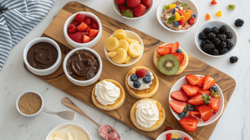 stack of golden-brown mini pancakes served on a white plate, drizzled with syrup and topped with fresh berries. A fork rests beside the plate, highlighting the bite-sized breakfast trend.







